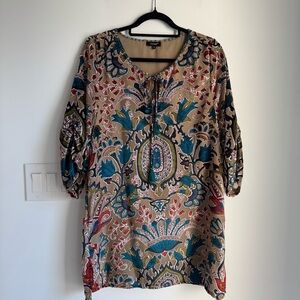 Tolani Tunic Top‎ Mini Dress Women's M Velour Floral Tassel Boho Anthropologie